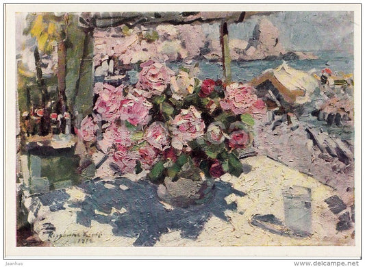 painting by K. Korovin - Roses - flowers - vase - Russian art - 1965 - Russia USSR - unused - JH Postcards