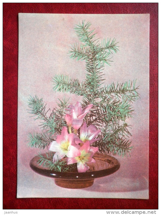 Ikebana Compositions - "Silence" - fir - flowers - Estonia - USSR - 1979 - used - JH Postcards