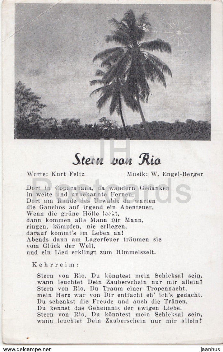 Stern von Rio - Musiv - Song - lyrics - MGH - old postcard - Germany - unused - JH Postcards