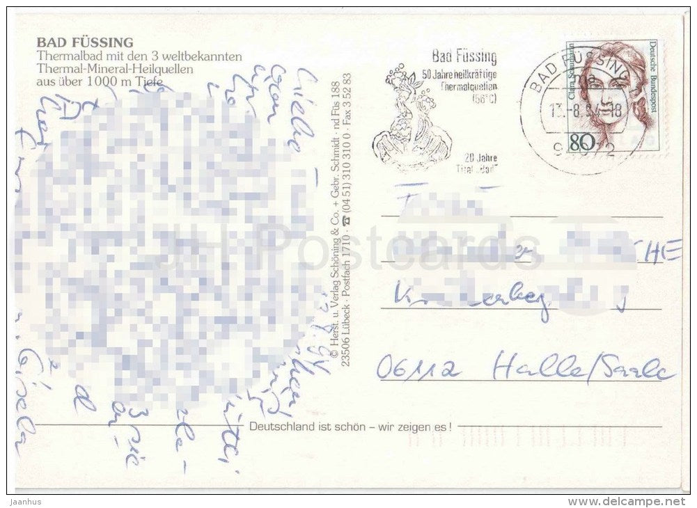 Gruss aus dem Bad Füssing - Thermalbad mit den 3 weltbekannten Thermal-Mineral-Heilquellen - Germany - 1994 gelaufen - JH Postcards