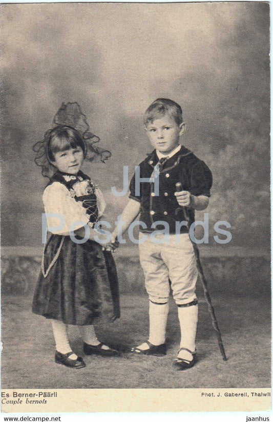 Es Berner Paarli - Couple bernois - boy and girl - children - folk costumes - J. Gaberell  - old postcard - 1932 - used - JH Postcards