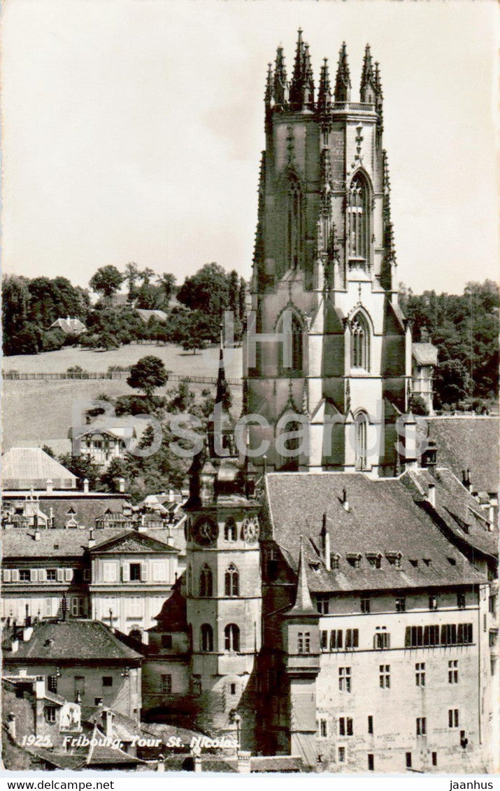 Fribourg - Tour St Nicolas - 1925 - old postcard - 1947 - Switzerland - used - JH Postcards