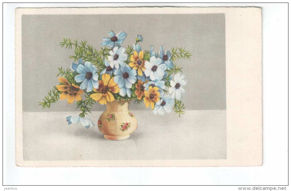 Greeting Card -flowers in a vase - HACO 6366 - old postcard - circulated in Estonia - used - JH Postcards