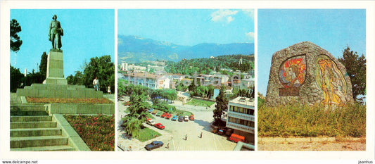 Yalta - monument to Gorky - On the square near the sea station - monument to Lesya Ukrainka 1984 - Ukraine USSR - unused - JH Postcards