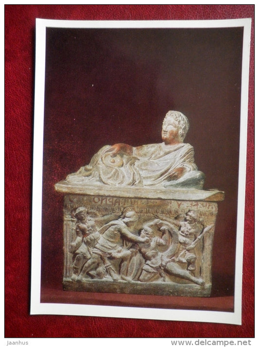 Cinerary Urn , duel between Eteokles and Polyneikes , 3nd century BC - Etruscan Art - 1973 - Russia USSR - unused - JH Postcards