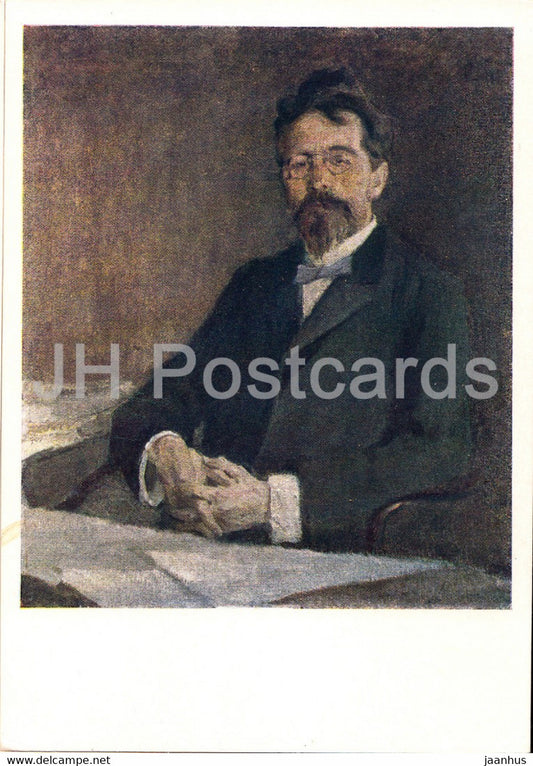 painting by N. Ulyanov - Russian writer Chekhov - Russian art - 1959 - Russia USSR - unused - JH Postcards