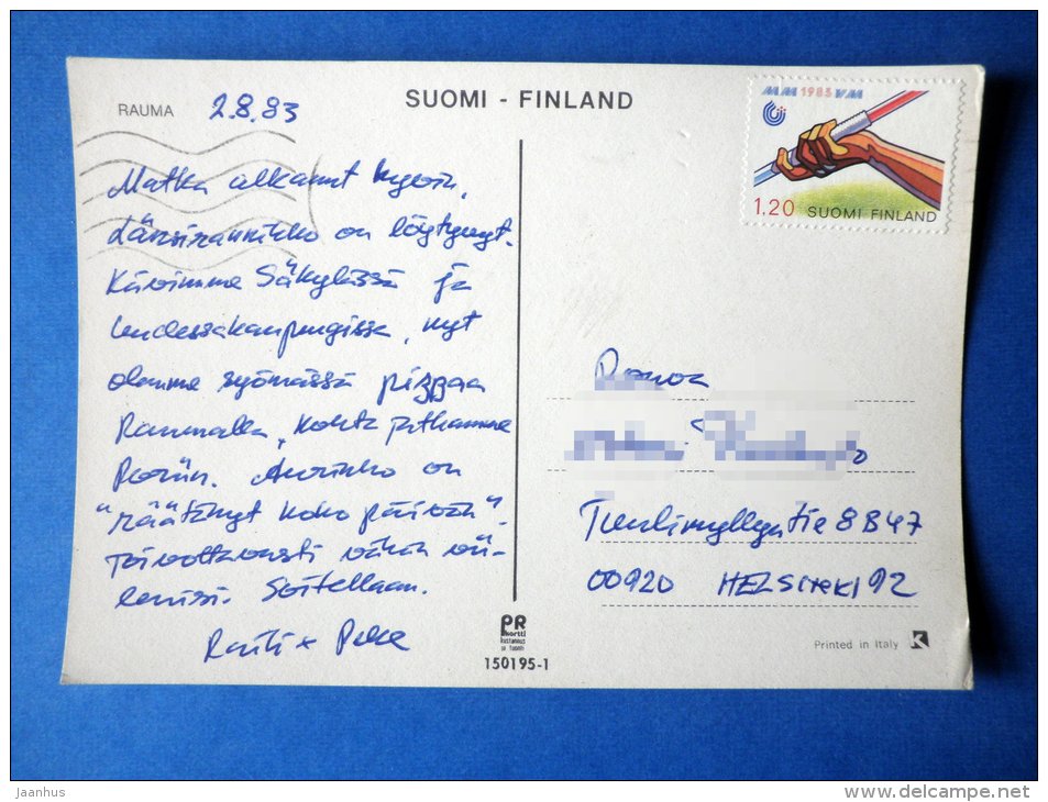 Terveiset Raumalta - Greetings from Rauma - port - fair - javelin -circulated in Finland 1983 ,Helsinki - Finland - used - JH Postcards