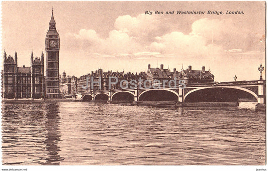 London - Big Ben and Westminster Bridge - 9 - old postcard - 1932 - England - United Kingdom - used - JH Postcards