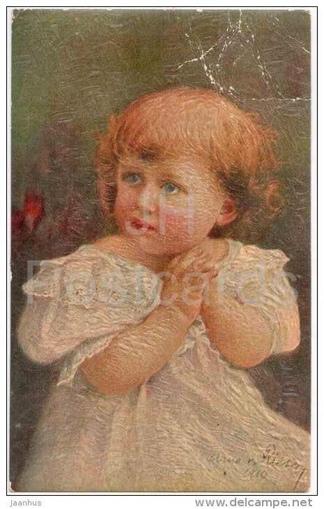 illustration by Arno von Riesen - Abendgebet - evening prayer - girl - Degi 585 - circulated in Estonia Põltsamaa 1924 - JH Postcards