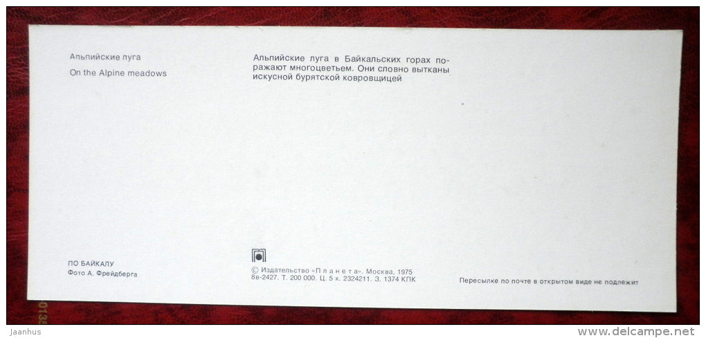 Alpine meadows - on Lake Baikal - 1975 - Russia USSR - unused - JH Postcards