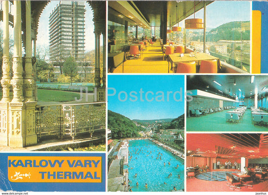 Karlovy Vary Thermal - spa - sanatorium Thermal - multiviews - 1984 - Czechoslovakia - Czech Republic - used - JH Postcards