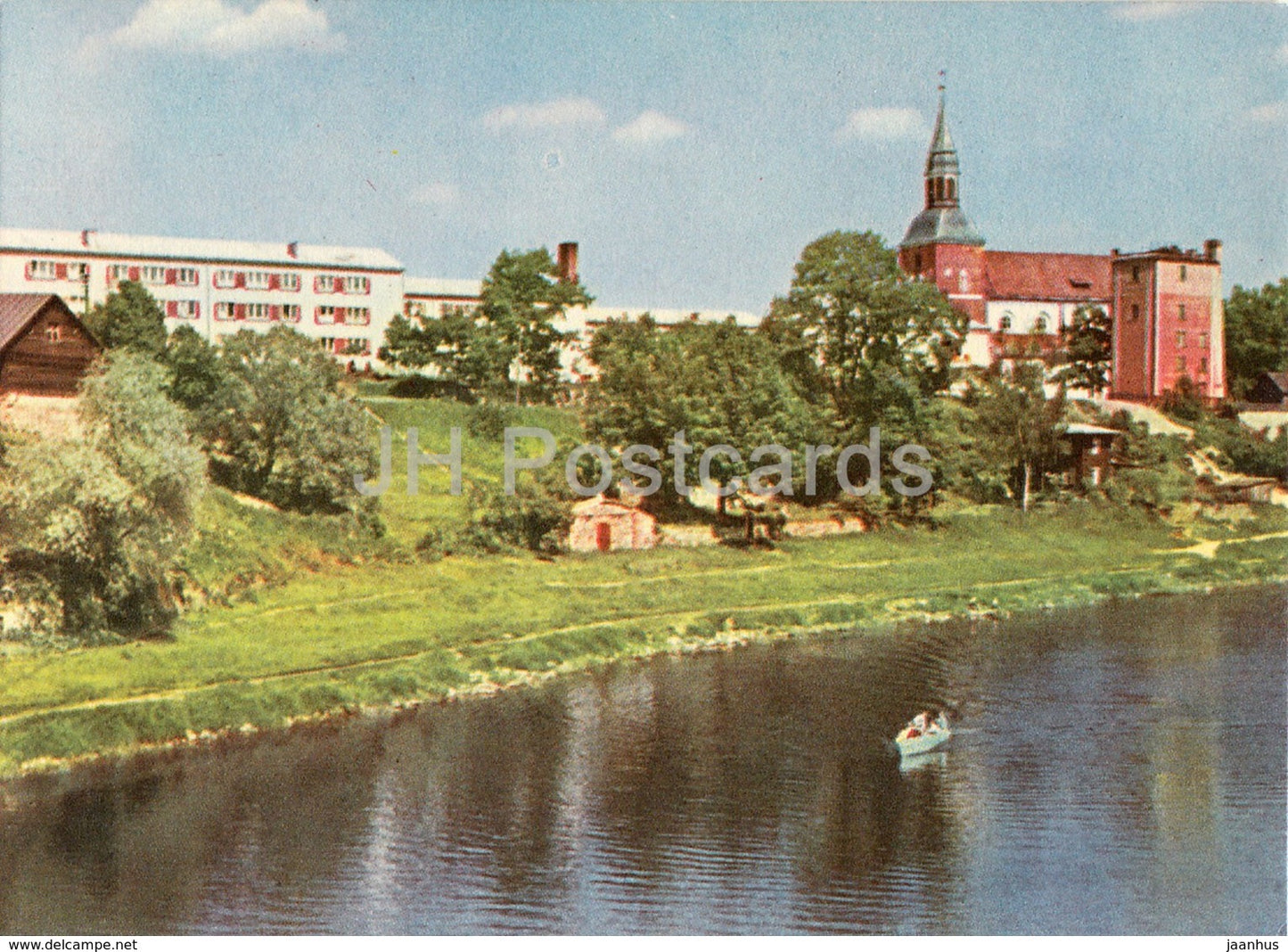 Valmiera - View from the Gauja Bridge - old postcard - Latvia USSR - unused - JH Postcards