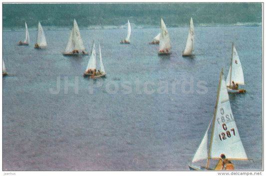 yachts on Volga river - sailing boat - Cheboksary - Chuvashia - 1973 - Russia USSR - unused - JH Postcards