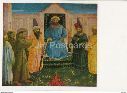 painting by Fra Angelico Da Fiesole - Die Feuerprobe des heiligen Franziskus - Italian art - Germany DDR - unused - JH Postcards