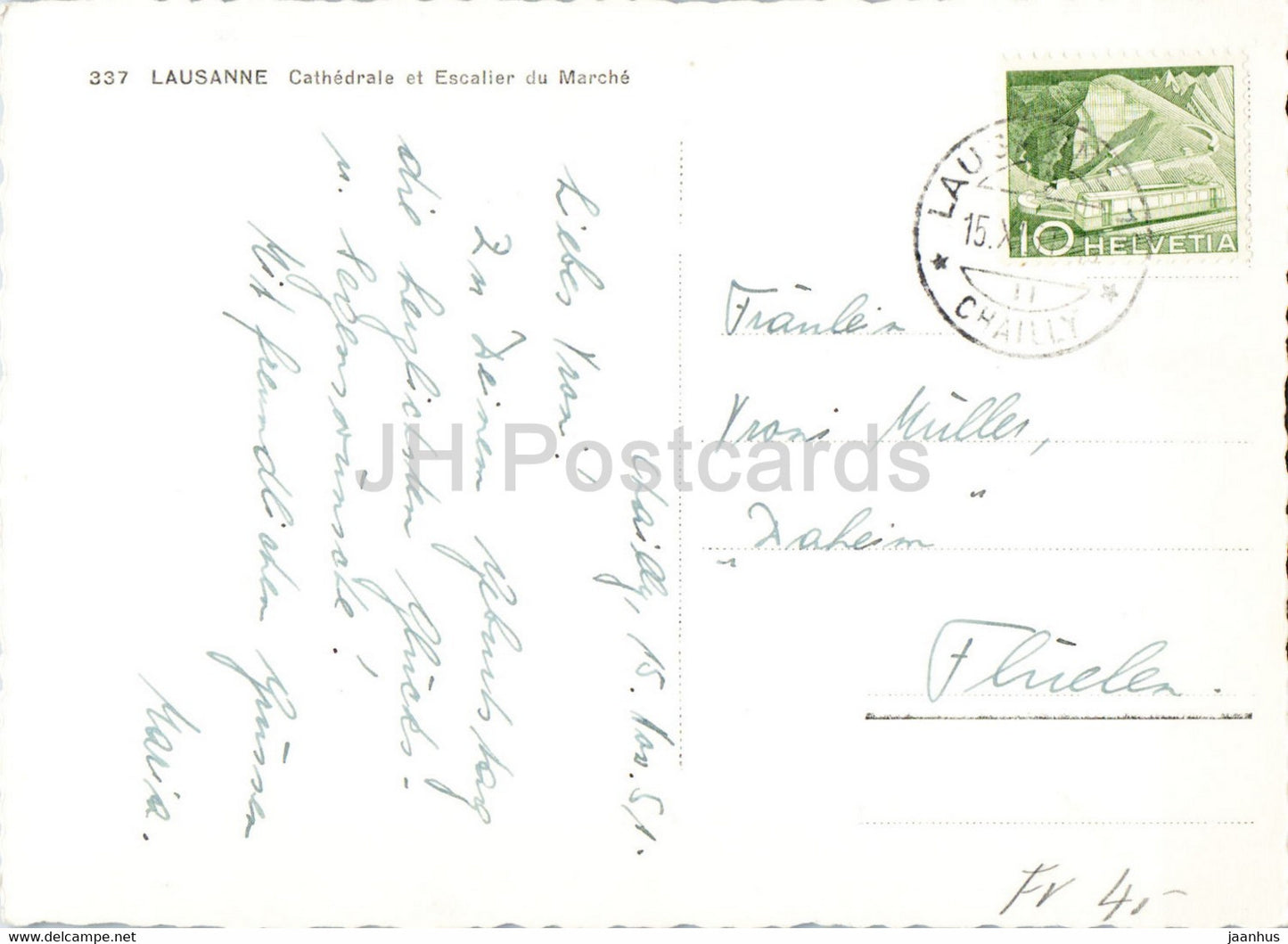 Lausanne - Cathedrale et Escalier du Marche - 337 - old postcard - 1951 - Switzerland - used