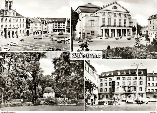 Weimar - Blick zum Rathaus - Nationaltheater - Interhotel Elephant - Goethes Gartenhaus - 1980 - Germany DDR - used - JH Postcards