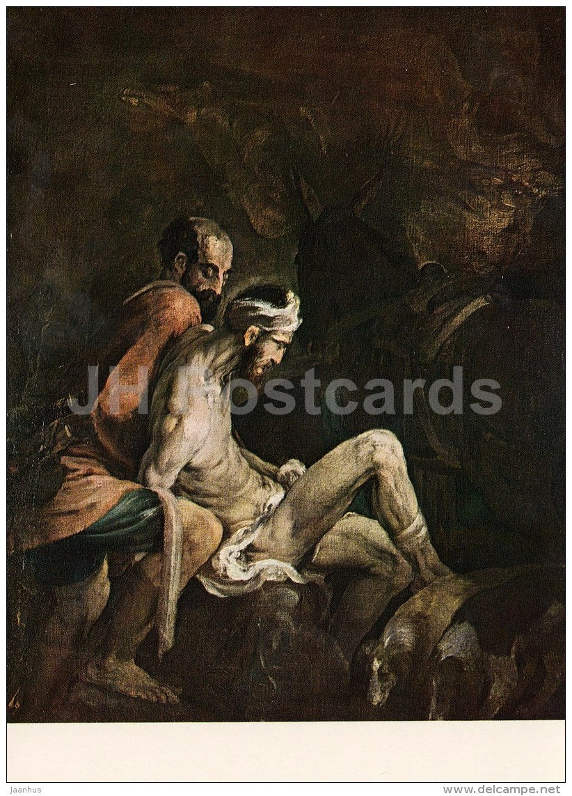 painting by Jacopo da Ponte - The Good Samaritan , 1550 - Italian art - large format card - Czech - unused - JH Postcards