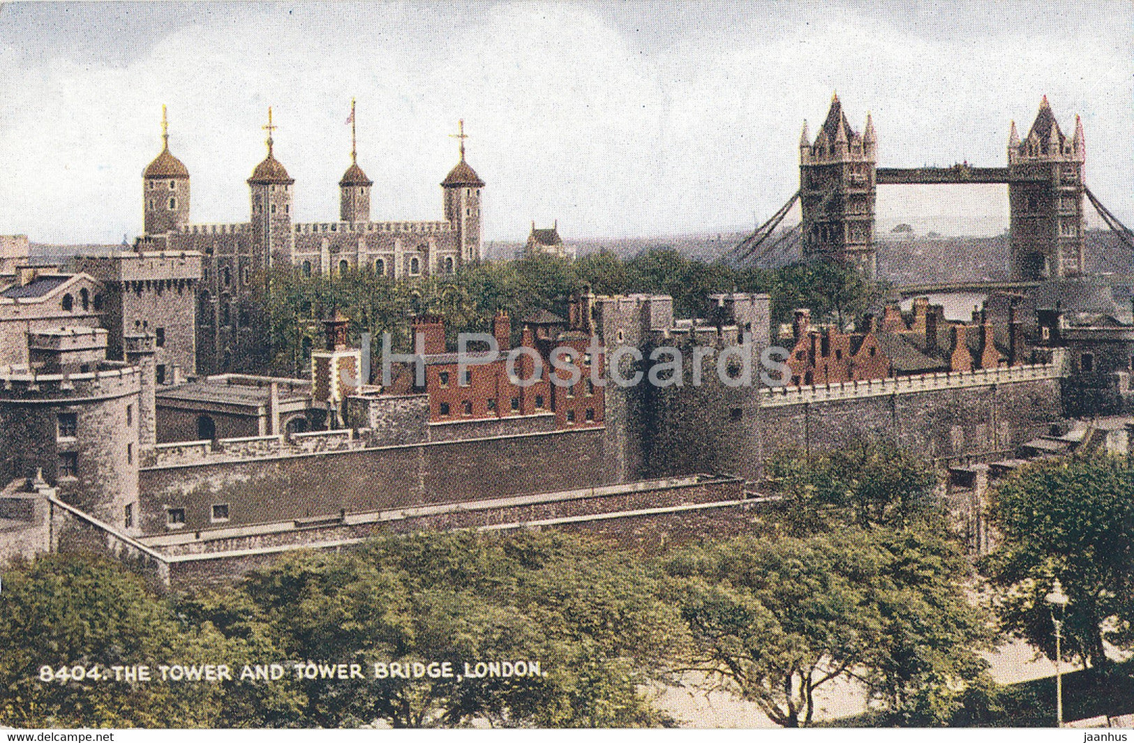 London - Tower and Tower Bridge - Salmon - 8404 - old postcard - England - United Kingdom - unused - JH Postcards