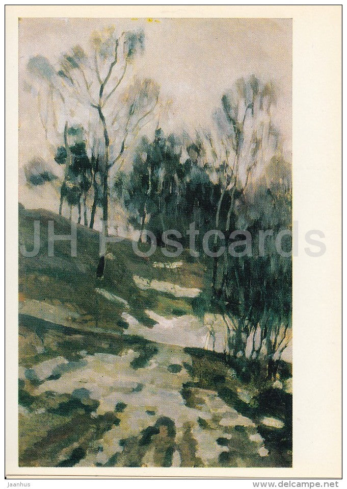 painting by A. Trofimov - The Last Snow - Russian art - Russia USSR - 1976 - unused - JH Postcards