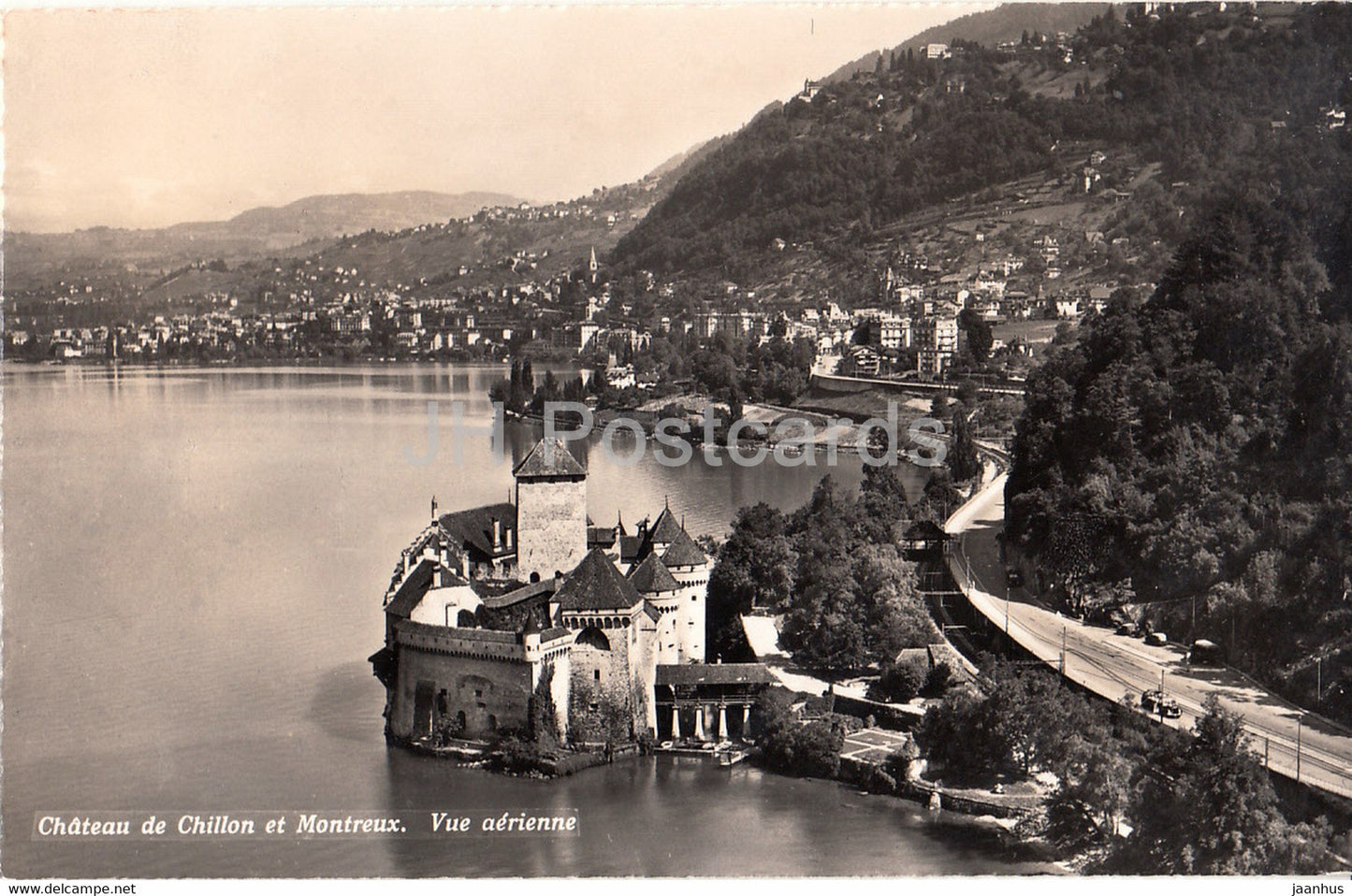 Chateau de Chillon et Montreux - Vue aerienne - castle - 10219 - old postcard - Switzerland - unused - JH Postcards