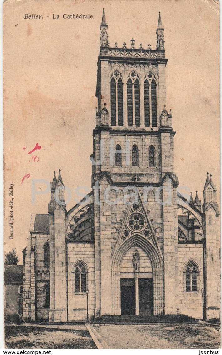 Belley - La Cathedrale - cathedral - 1919 - old postcard - France - used - JH Postcards