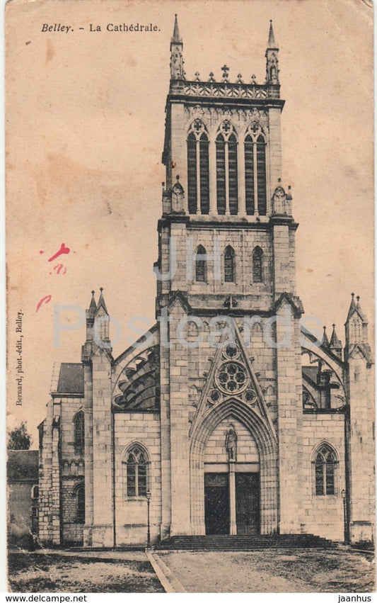 Belley - La Cathedrale - cathedral - 1919 - old postcard - France - used - JH Postcards