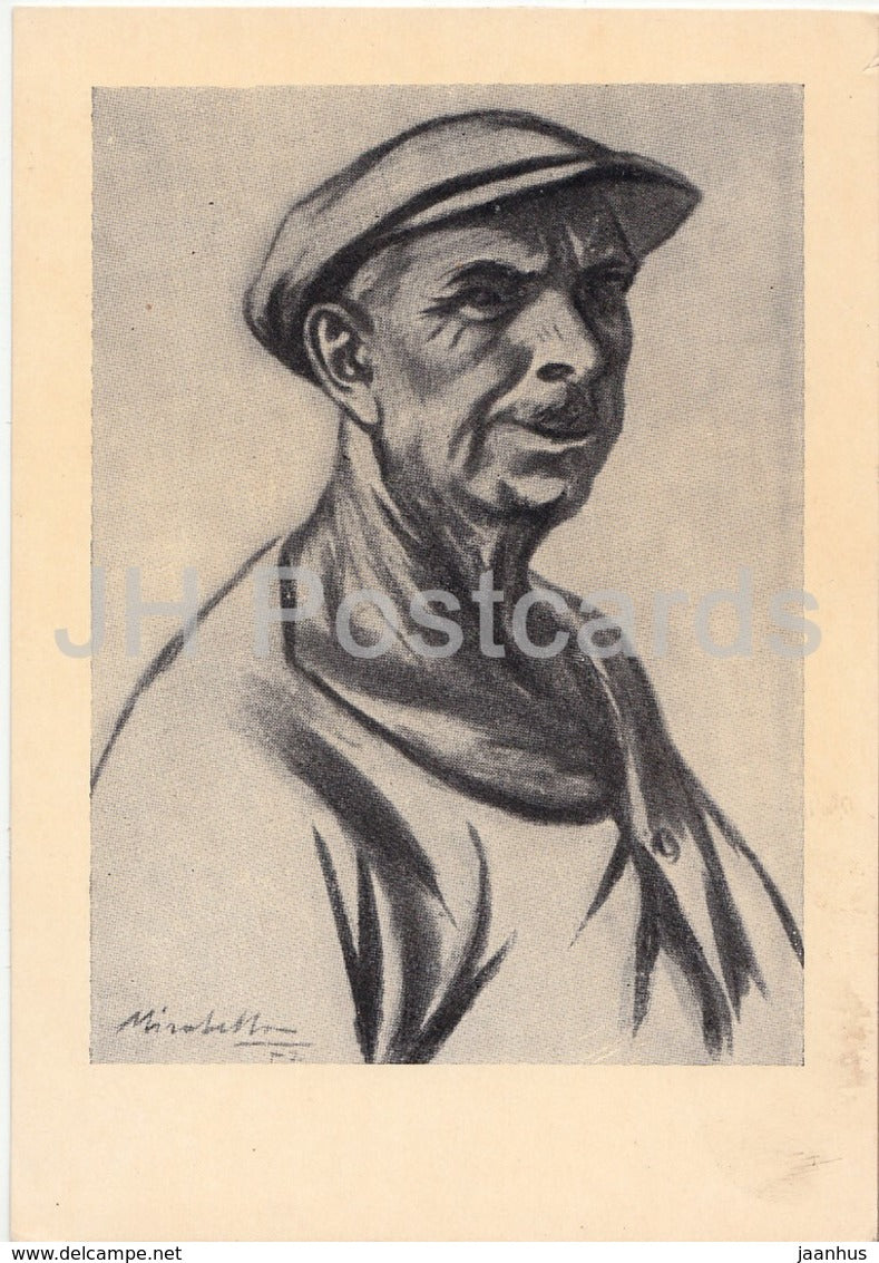 drawing by Saro Mirabella - Fisherman - Italian art - 1956 - Russia USSR - unused - JH Postcards