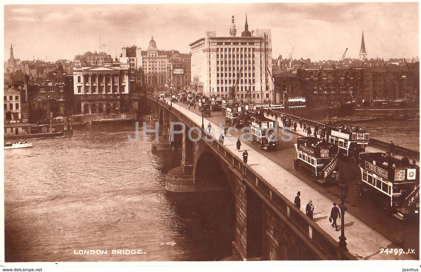 London Bridge - bus - Valentine - 94299 - old postcard - England - United Kingdom - unused - JH Postcards