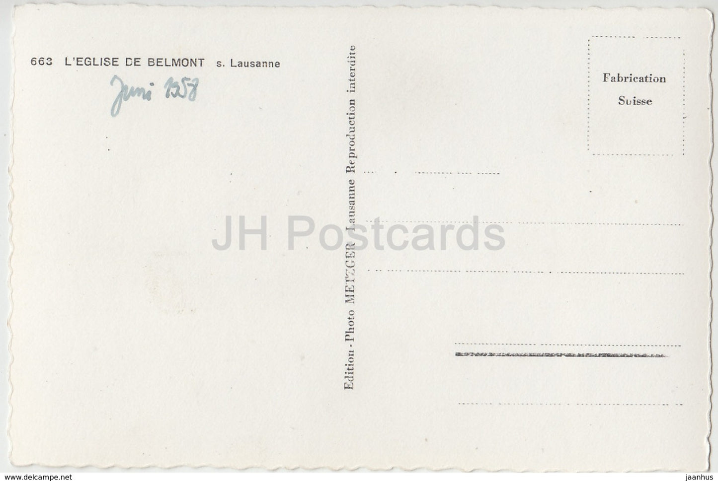 L'Eglise de Belmont - S. Lausanne - church - 663 - Switzerland - 1958 - used