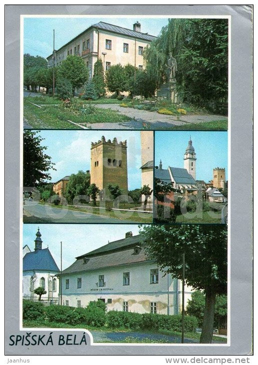 Spisska Bela - National committee - belfry - church - Jozef Petzvala museum - Czechoslovakia - Slovakia - used 1987 - JH Postcards