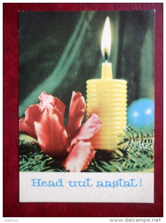 New Year Greeting card - candle - flowers - 1969 - Estonia USSR - used - JH Postcards