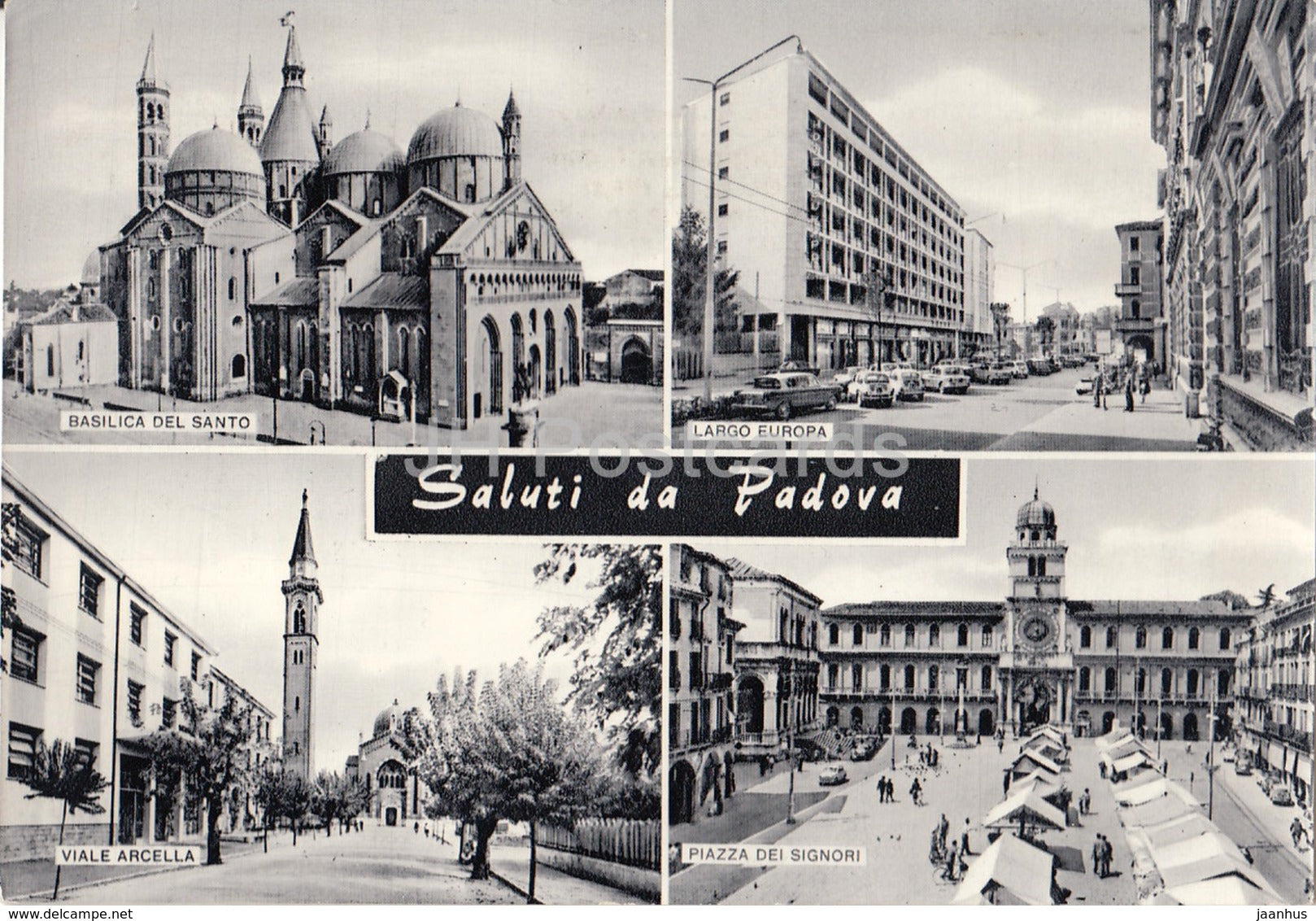 Saluti da Padova - Basilica del Santo - Largo Europa - Viale Arcella - Piazza dei Signori - Italy - old postcard - used - JH Postcards