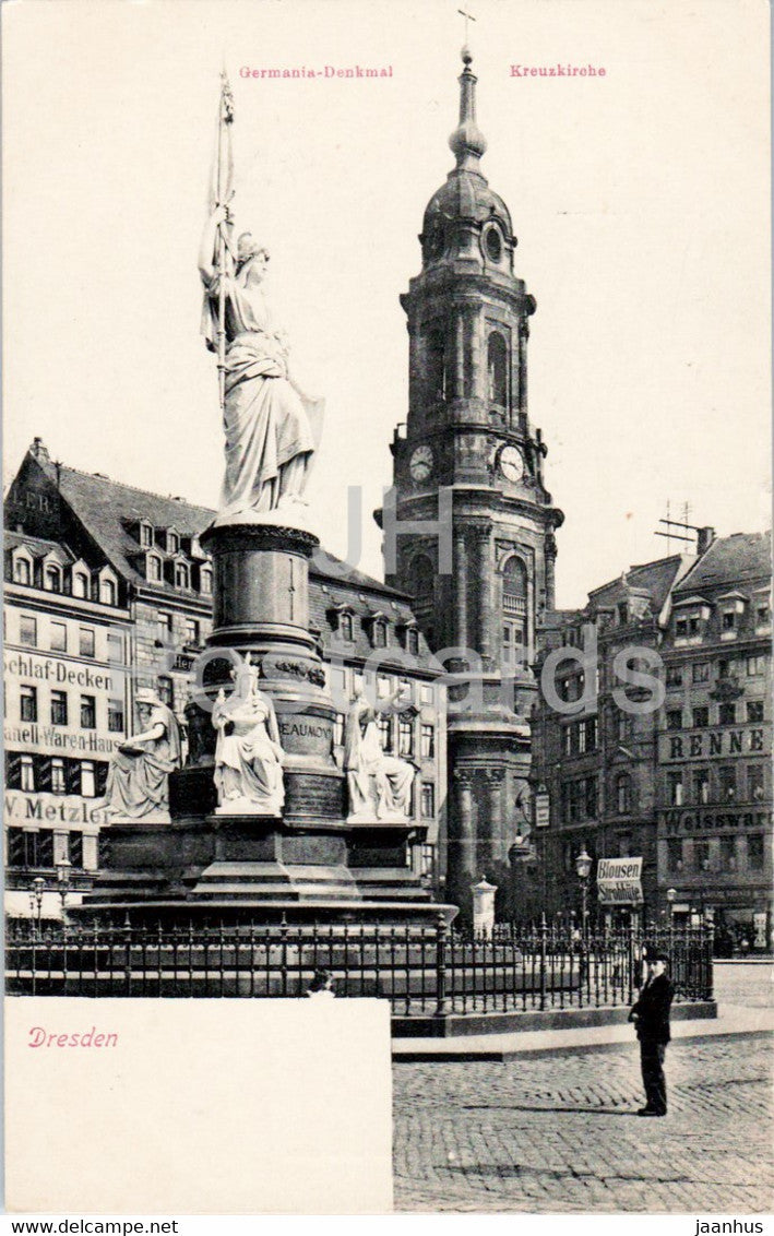 Dresden - Germania Denkmal - Kreuzkirche - old postcard - Germany - unused - JH Postcards