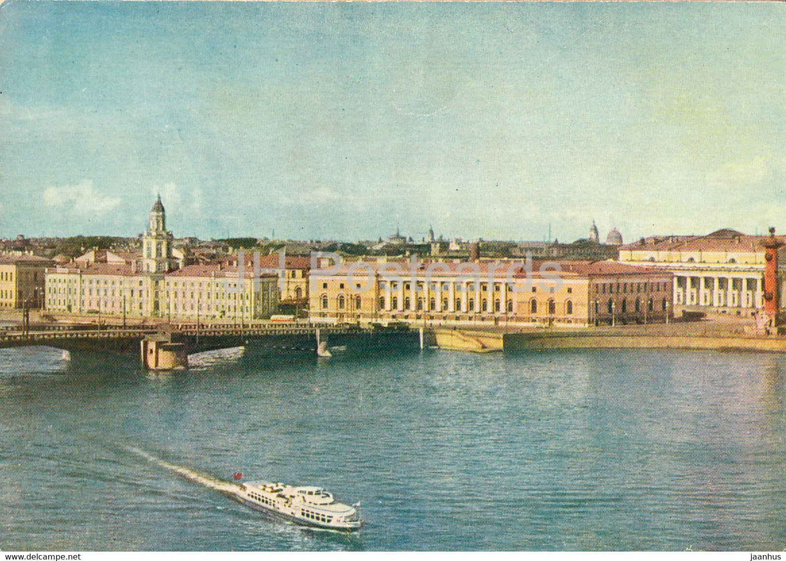 Leningrad - St Petersburg - Neva river - Vasilyevsky island - passenger boat - 1962 - Russia USSR - unused - JH Postcards