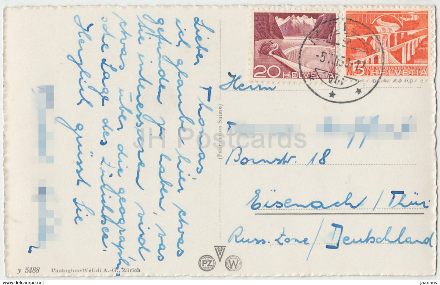 Zürichhorn - Wallishofen - Zollikon - Bendlikon -Ruschlikon - 5488 - Schweiz - alte Postkarte - 1950 - gebraucht