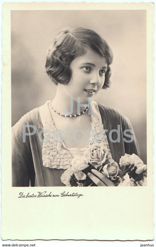 Birthday Greeting Card - Die Besten Wunsche zum Geburtstage - young woman - old postcard - Germany - used - JH Postcards