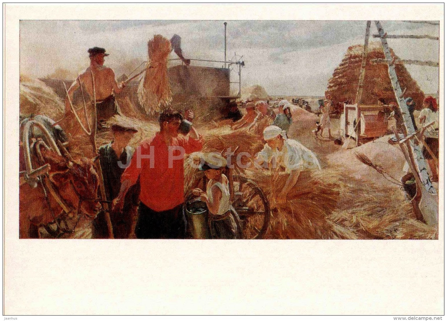 Portrait of A. Plastov - Kolkhoz Barnyard , 1949 - threshing - 1978 - Russia USSR - unused - JH Postcards