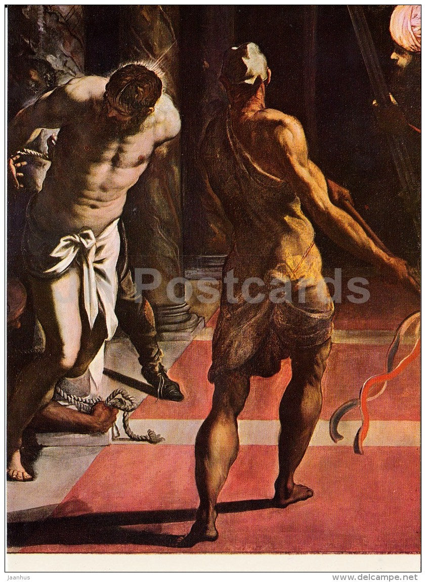 painting by Tintoretto - The Flagellation of Christ , 1555 - Italian art - large format card - Czech - unused - JH Postcards