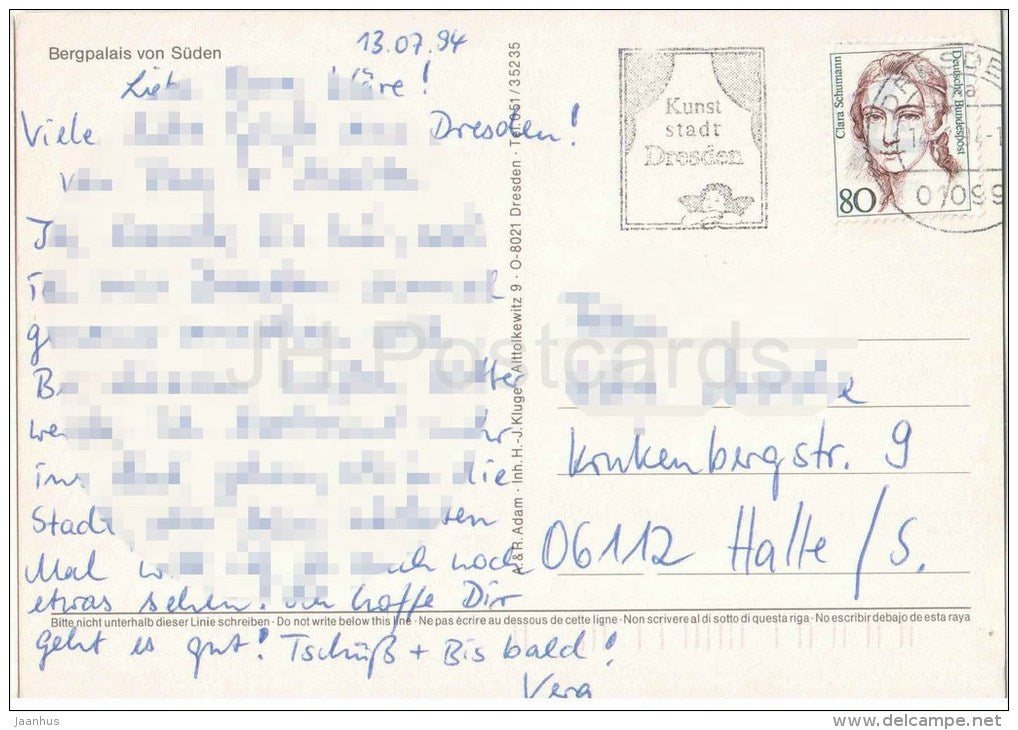 Dresden - Schloss Pillnitz - Bergpalais von Süden - castle - Germany - 1994 gelaufen - JH Postcards