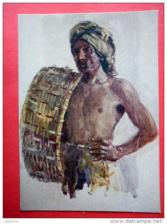 painting by Alexander Gerasimov - Bombay . Coolie - man - russian art - unused - JH Postcards