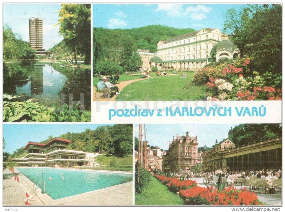 spa - pool - buildings - KArlovy Vary - Karlsbad - Czechoslovakia - Czech - used 1982 - JH Postcards