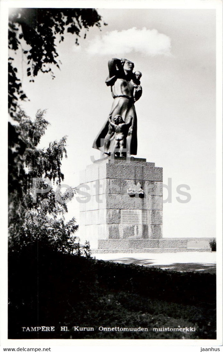 Tampere - Hl Kurun Onnettomuuden muistomerkki - monument to sunken ship Kuru - old postcard - 1955 - Finland - used - JH Postcards