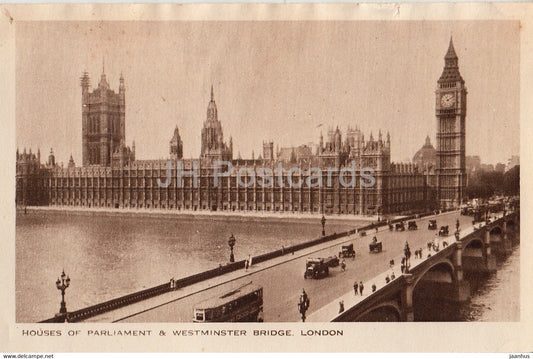 London - Houses of Parliament & Westminster Bridge - steamer boat - old postcard - England - United Kingdom - unused - JH Postcards