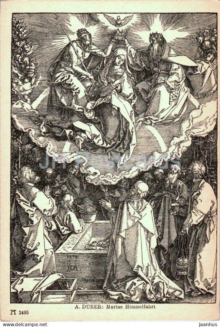 Engraving by Albrecht DÃ¼rer - Mariae Himmelfahrt - 2495 - German art - old postcard - Germany - unused - JH Postcards