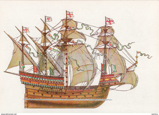 British Warship Henry Grace à Dieu - sailing ship - illustration - 1989 - Russia USSR - unused - JH Postcards