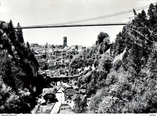 Fribourg - Vue partielle et pont suspendu - hanging bridge - 1217 - Switzerland - unused - JH Postcards