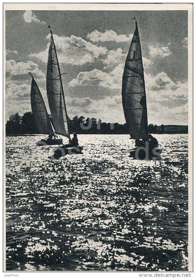 lake Galve - sailing boat - Trakai - 1956 - Lithuania USSR - unused - JH Postcards