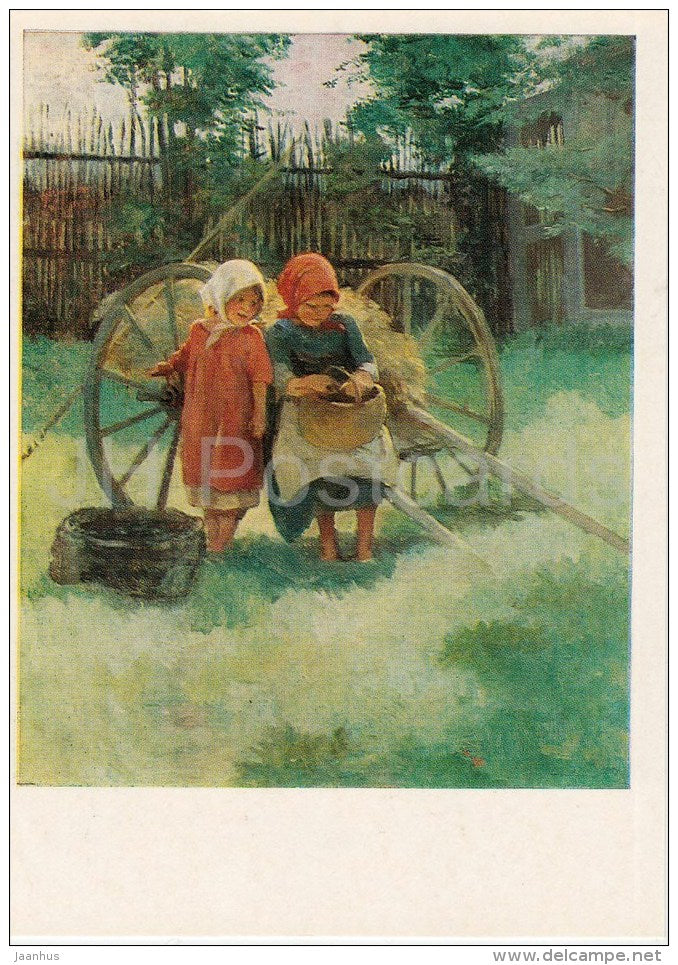 painting by K. Lemokh - Girls , 1893 - children - Russian art - 1977 - Russia USSR - unused - JH Postcards