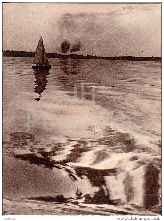 The Man-Made Sea near Kaunas - sailing boat - old postcard - Lithuania USSR - unused - JH Postcards