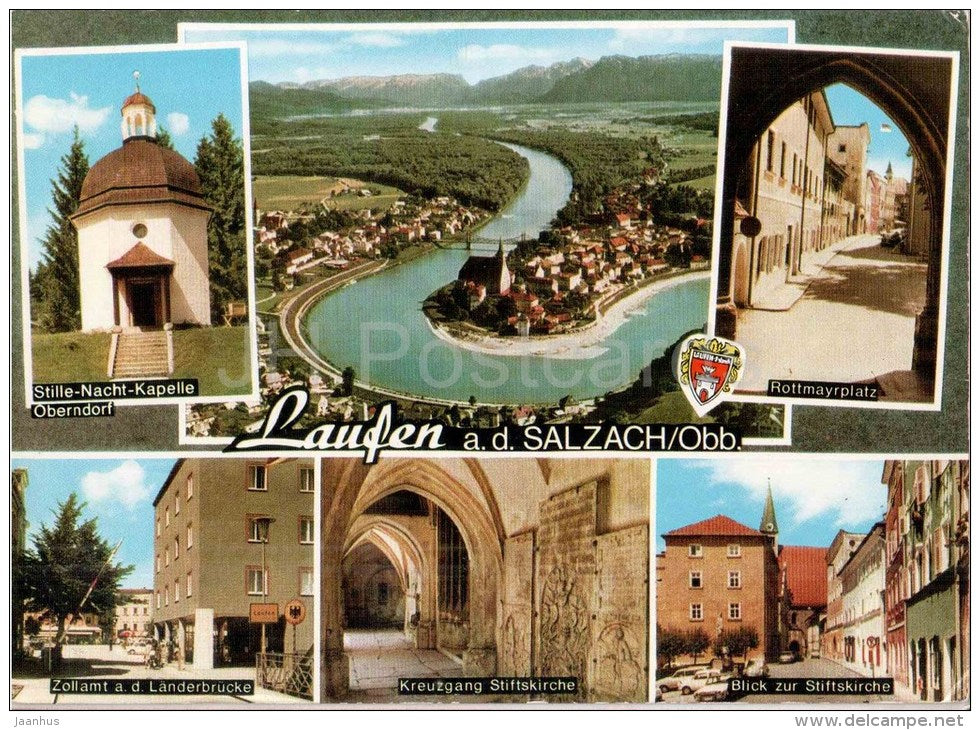 Laufen A. d. Salzach - Stille-Nacht-Kapelle Oberndorf - Zollamt - Rottmayrplatz - Stiffskirche - Germany - 1972 gelaufen - JH Postcards